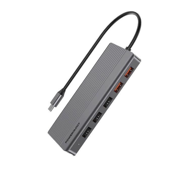 هاب ۱۲ در ۱ یو‌اس‌بی‌سی پاورولوژی–  P121HBCGY  (Powerology) HDMI Type-C 100W PD Ethernet VGA USB SD MicroSD 3.5 AUX