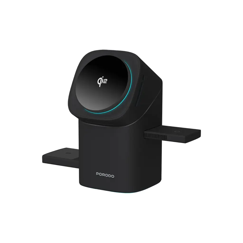 شارژر وایرلس مگ‌سیف پرودو مدل PD-FWCH043-BK – Porodo Auto Rotate & Slide Qi2 MagSafe Charger