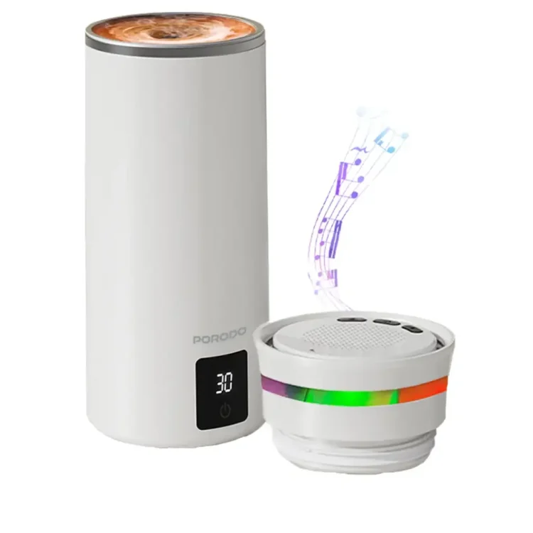 ماگ استیل هوشمند و اسپیکردار پورودو مدل Porodo Lifestyle Fluxmix 350mL PDLFST198WH